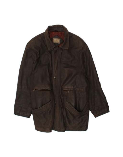 Vintage Leather Coat UK 42 XL In Brown