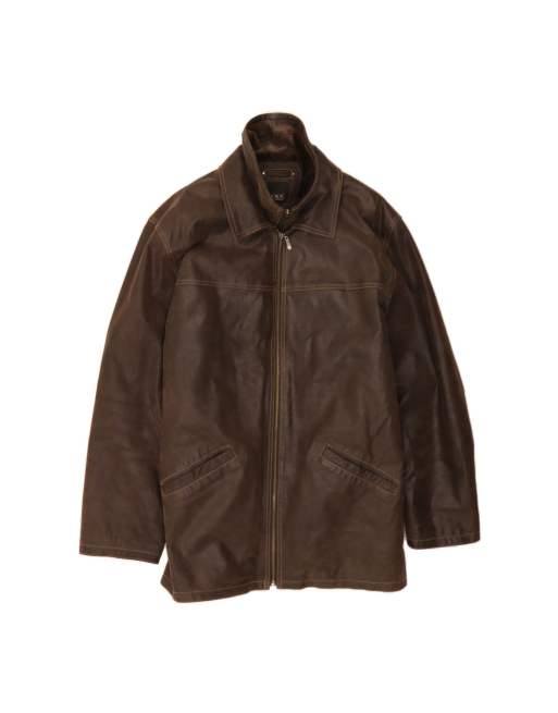 Vintage Leather Coat UK 42 XL In Brown
