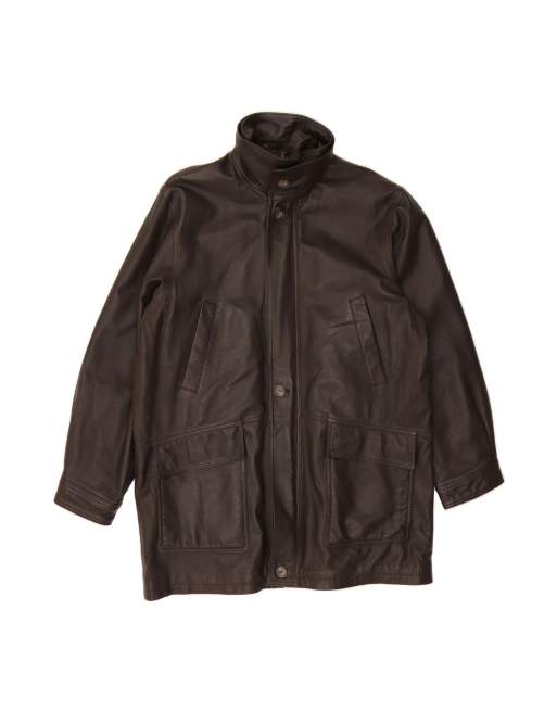 Vintage Leather Coat UK 42 XL In Brown
