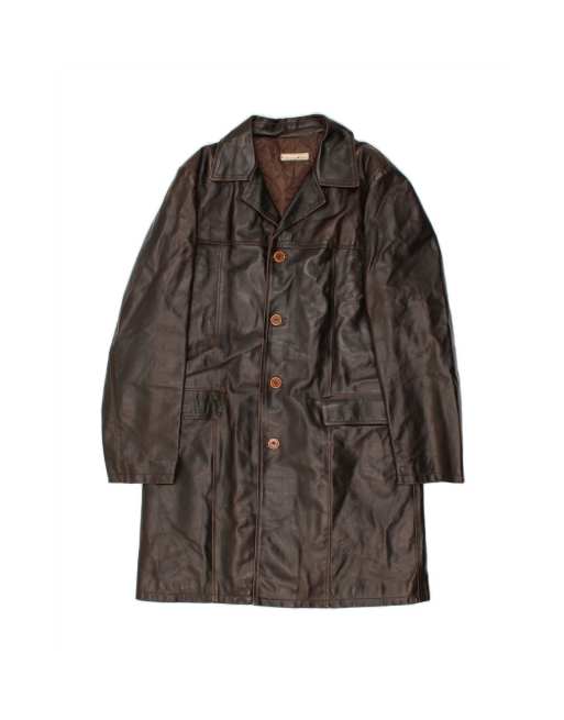 Vintage Leather Coat UK 42 XL In Brown