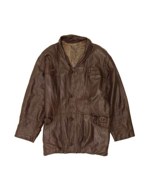Vintage Leather Coat UK 42 XL In Brown - view 1