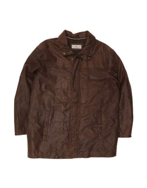 Vintage Leather Coat UK 44 2XL In Brown