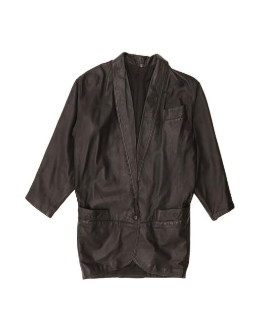 Vintage Leather Coat US 10 Large In Black