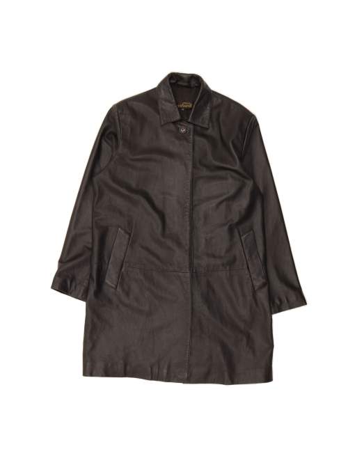 Vintage Leather Coat US 12 Large In Black