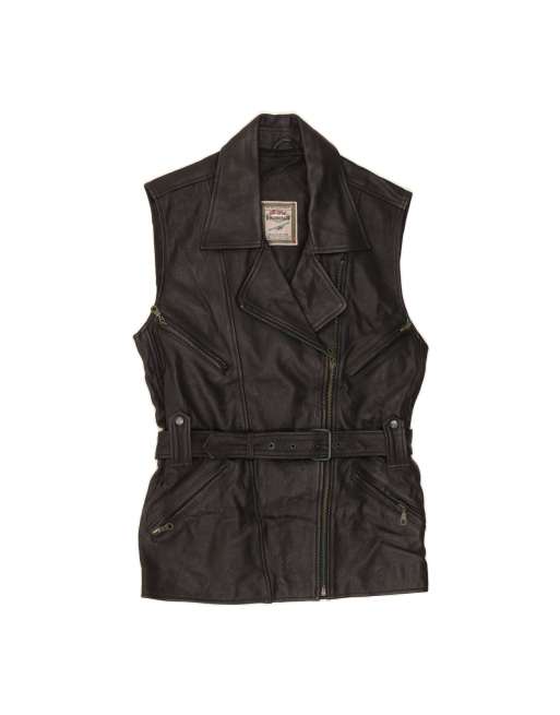 Vintage Leather Gilet EU 36 Small In Black