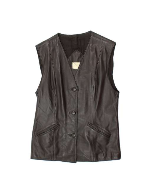 Vintage Leather Gilet It 44 Medium In Black