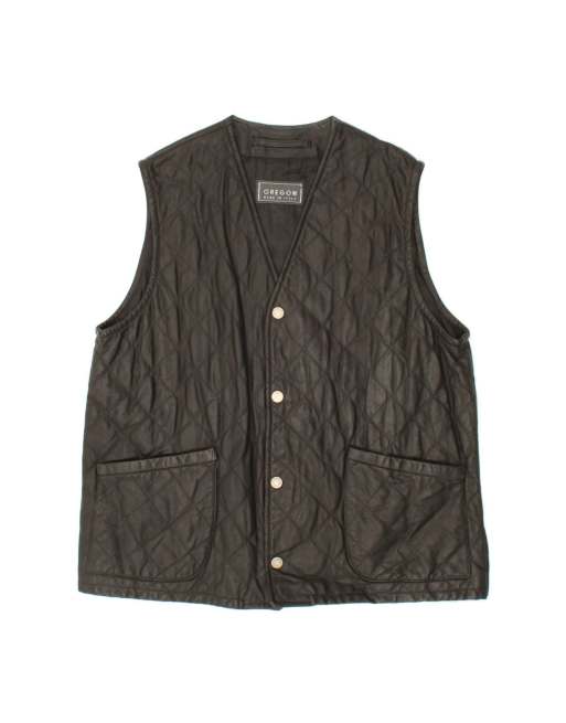 Vintage Leather Gilet It 52 XL In Black