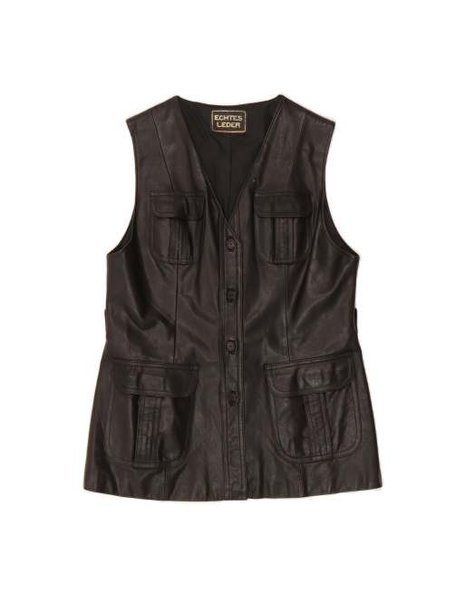 Vintage Leather Gilet UK 14 Medium In Black