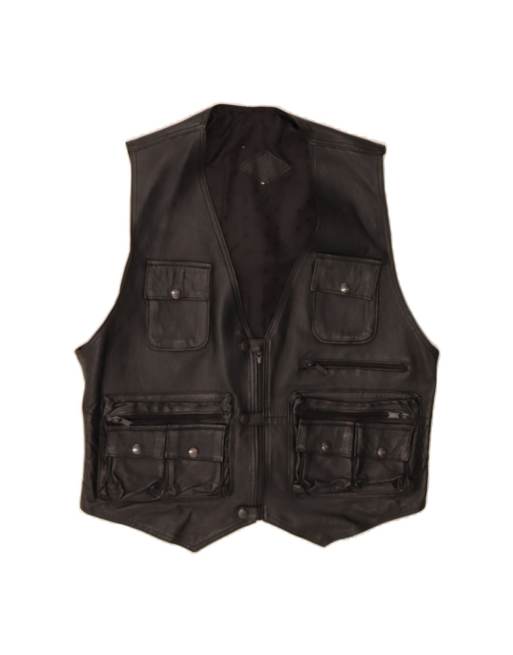 Vintage Leather Gilet UK 36 Small In Black