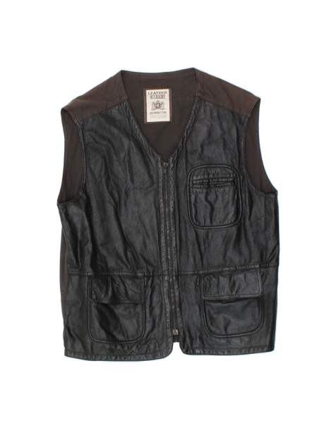 Vintage Leather Gilet UK 38 Medium In Black - view 1