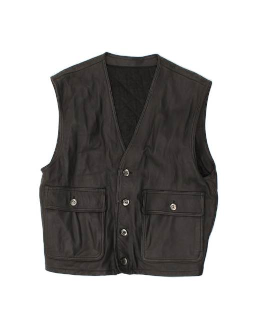 Vintage Leather Gilet UK 38 Medium In Black