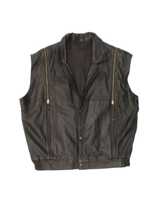 Vintage Leather Gilet UK 40 Large In Black