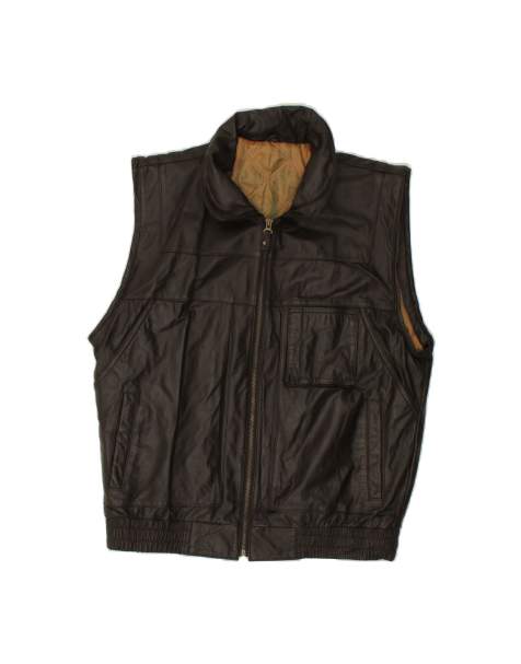 Vintage Leather Gilet UK 40 Large In Black - view 1
