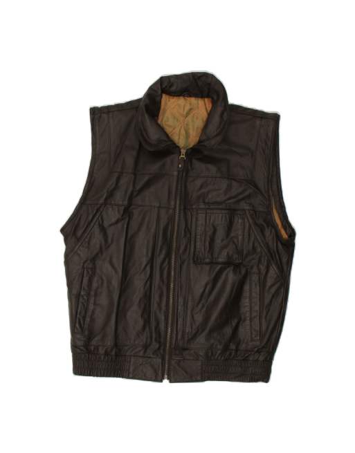 Vintage Leather Gilet UK 40 Large In Black