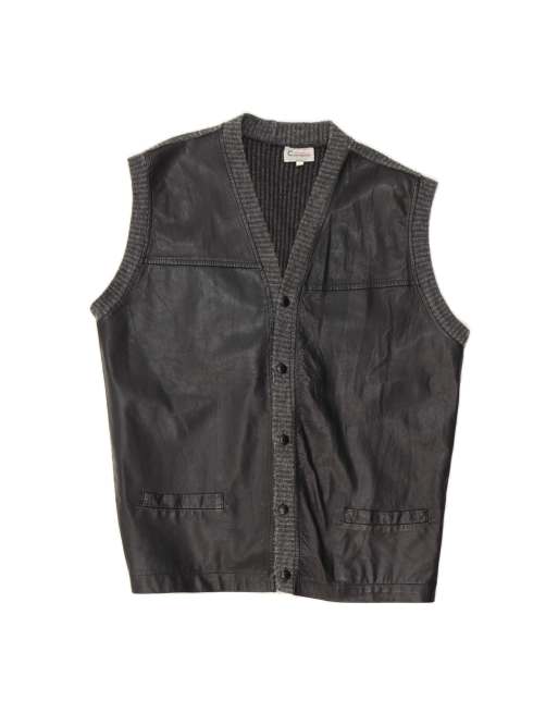 Vintage Leather Gilet UK 40 Large In Black