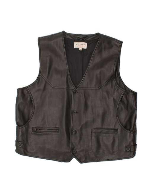Vintage Leather Gilet UK 44 2XL In Black