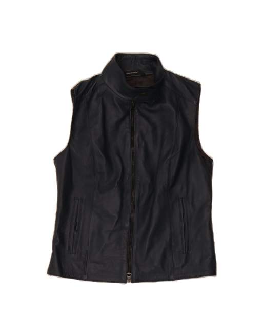 Vintage Leather Gilet UK 8 Small In Blue