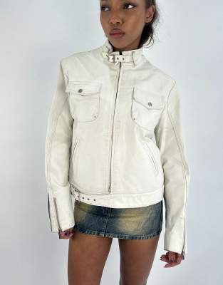 ジャケット・アウター 00s archive white leather jacket Vintage leather jacket in white | ASOS