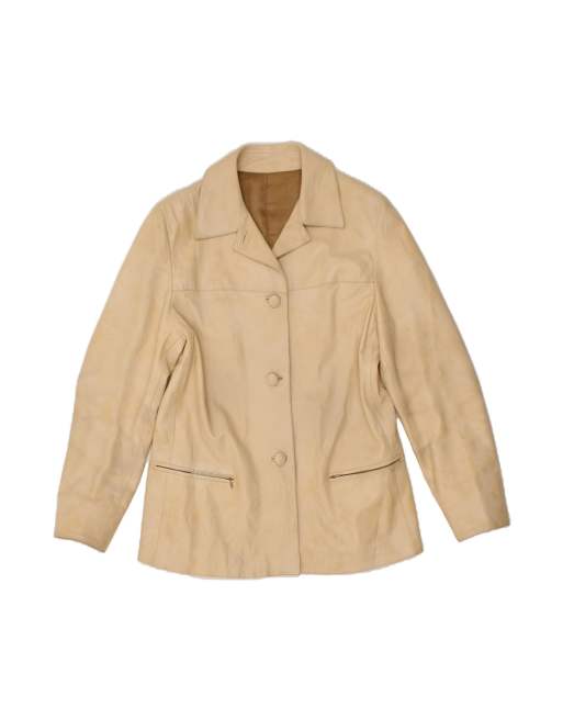 Vintage Leather Jacket It 44 Medium In Beige