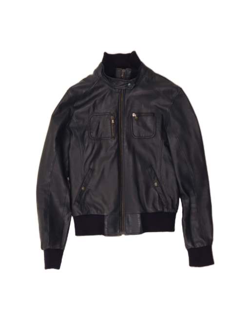 Vintage Leather Jacket It 44 Medium In Blue