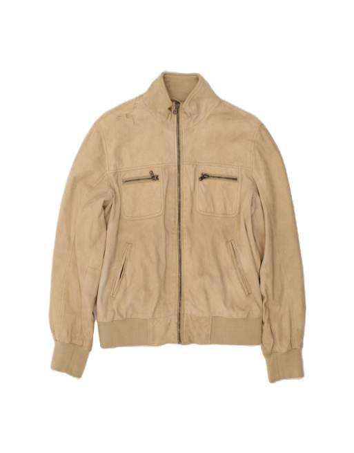 Vintage Leather Jacket It 46 Large In Beige