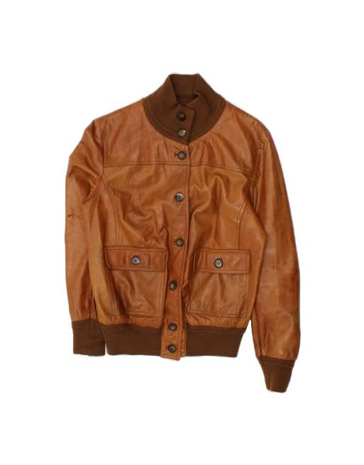 Vintage Leather Jacket UK 10 Small In Brown