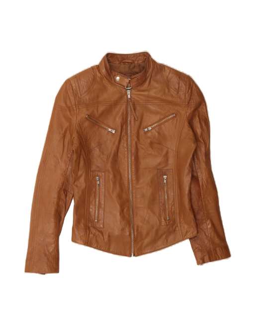 Vintage Leather Jacket UK 14 Large In Brown Biker