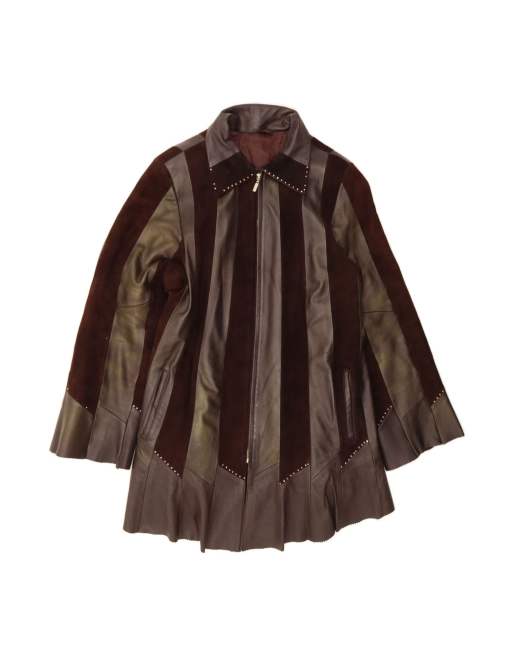 Vintage Leather Jacket UK 16 Large In Brown Striped