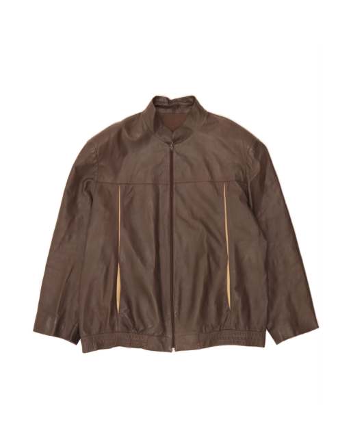 Vintage Leather Jacket UK 20 2XL In Brown