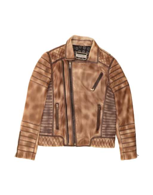 Vintage Leather Jacket UK 20 2XL In Brown