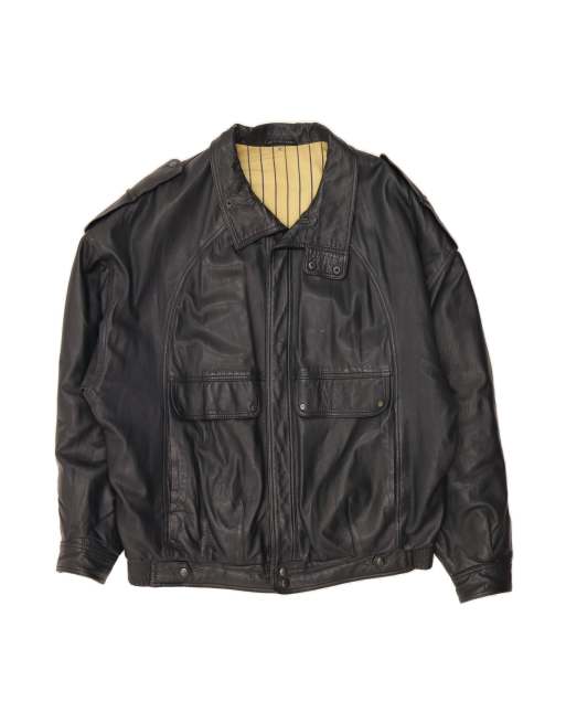 Vintage Leather Jacket UK 42 XL In Blue