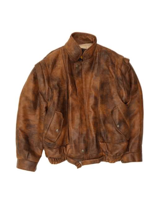 Vintage Leather Jacket UK 42 XL In Brown Tie Dye