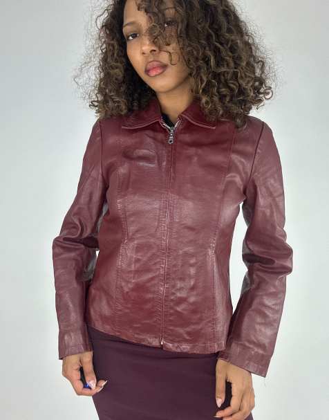 Vintage leather style jacket in burgundy - view 1