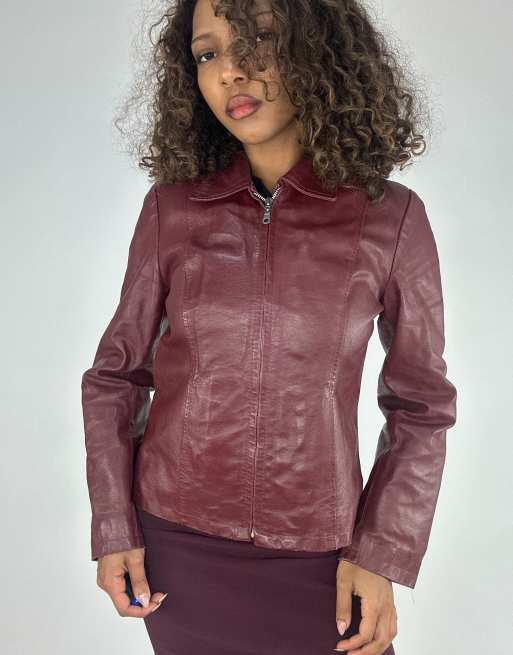 Vintage leather style jacket in burgundy