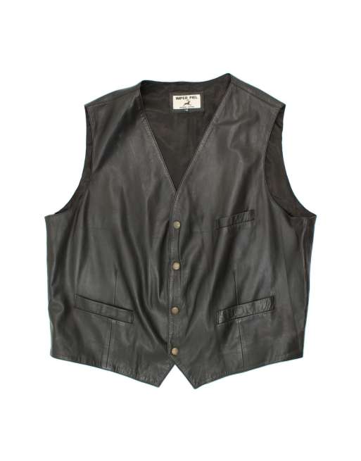 Vintage Leather Waistcoat 2XL In Black