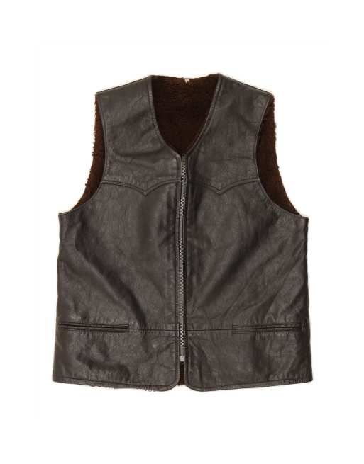 Vintage Leather Waistcoat It 46 Small In Black