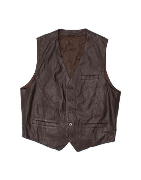 Vintage Leather Waistcoat It 50 Large In Black - view 1
