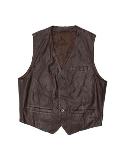 Vintage Leather Waistcoat It 50 Large In Black
