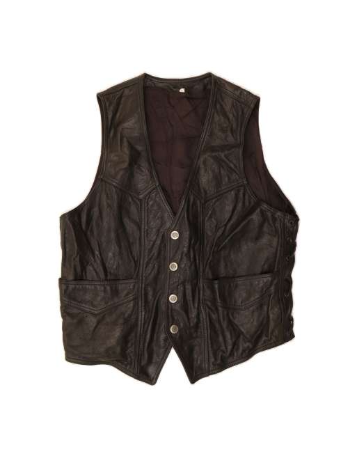 Vintage Leather Waistcoat It 50 Medium In Black