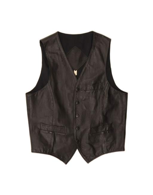 Vintage Leather Waistcoat Large In Black