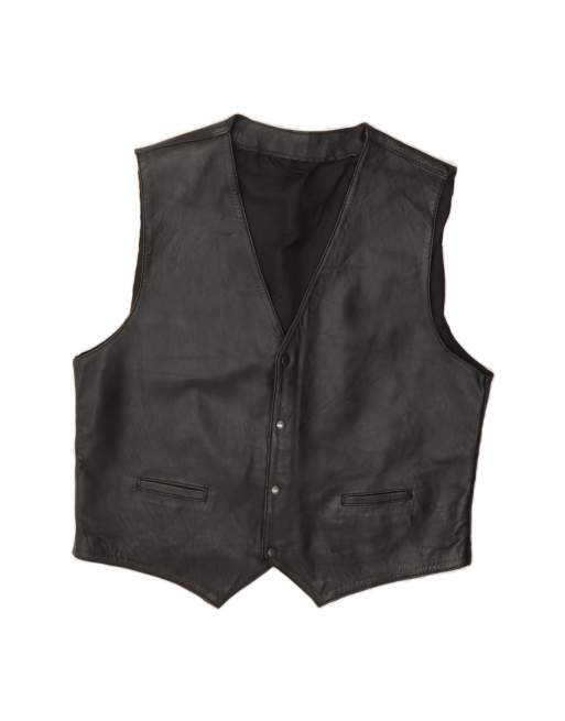 Vintage Leather Waistcoat Large In Black