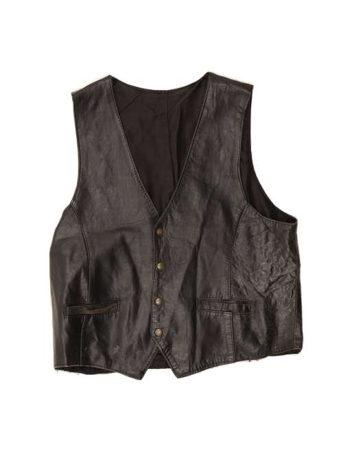 Vintage Leather Waistcoat Large In Black
