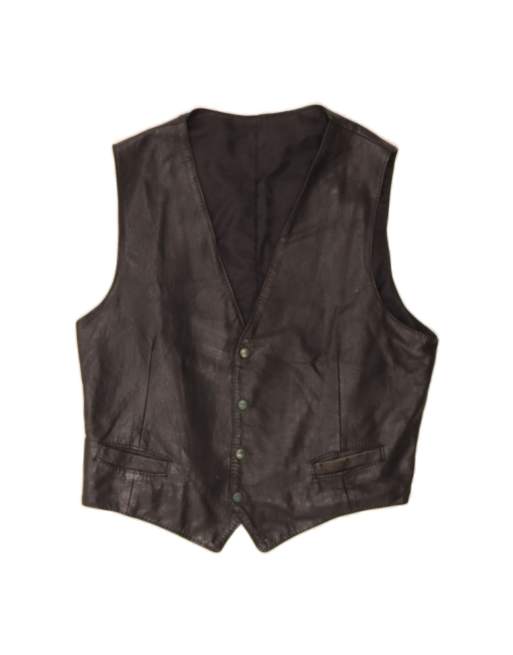 Vintage Leather Waistcoat Large In Black