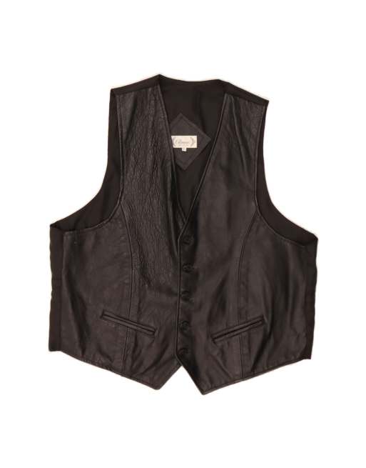 Vintage Leather Waistcoat Large In Black