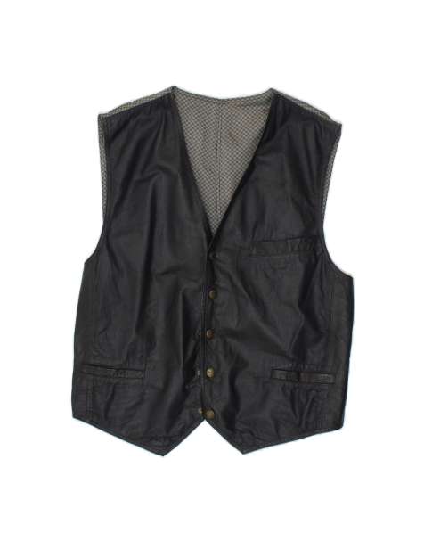 Vintage Leather Waistcoat Medium In Black Colourblock - view 1