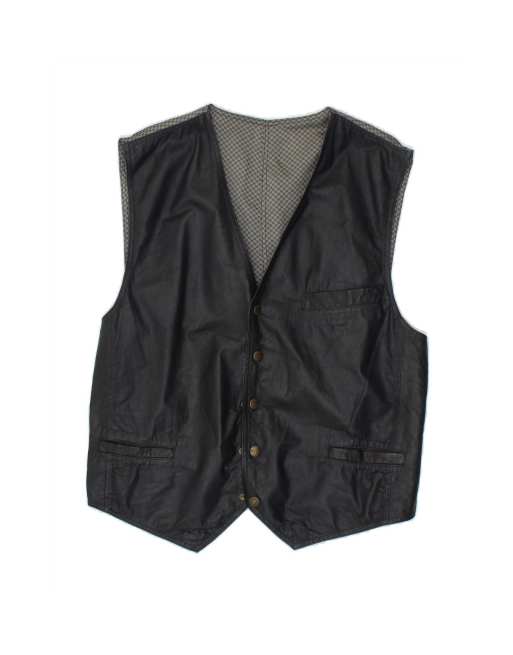 Vintage Leather Waistcoat Medium In Black Colourblock