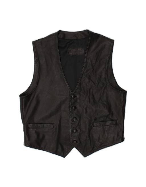 Vintage Leather Waistcoat Medium In Black