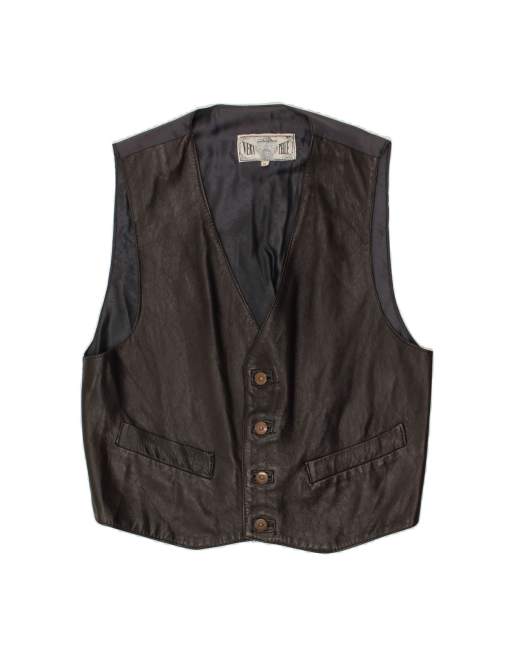 Vintage Leather Waistcoat Small In Black