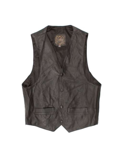 Vintage Leather Waistcoat Small In Black
