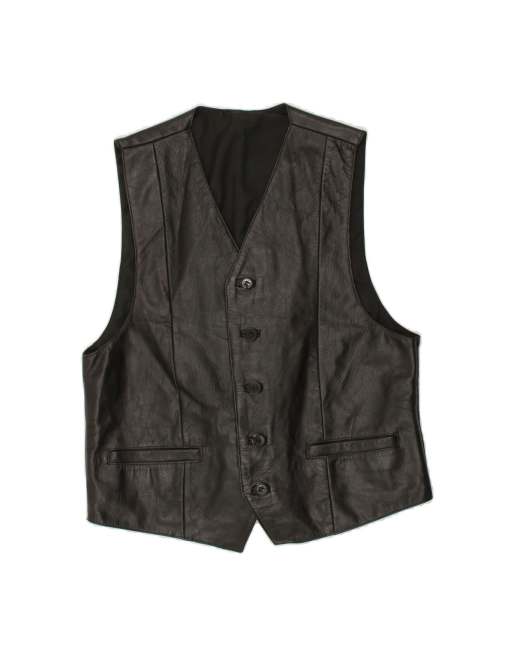 Vintage Leather Waistcoat Small In Black